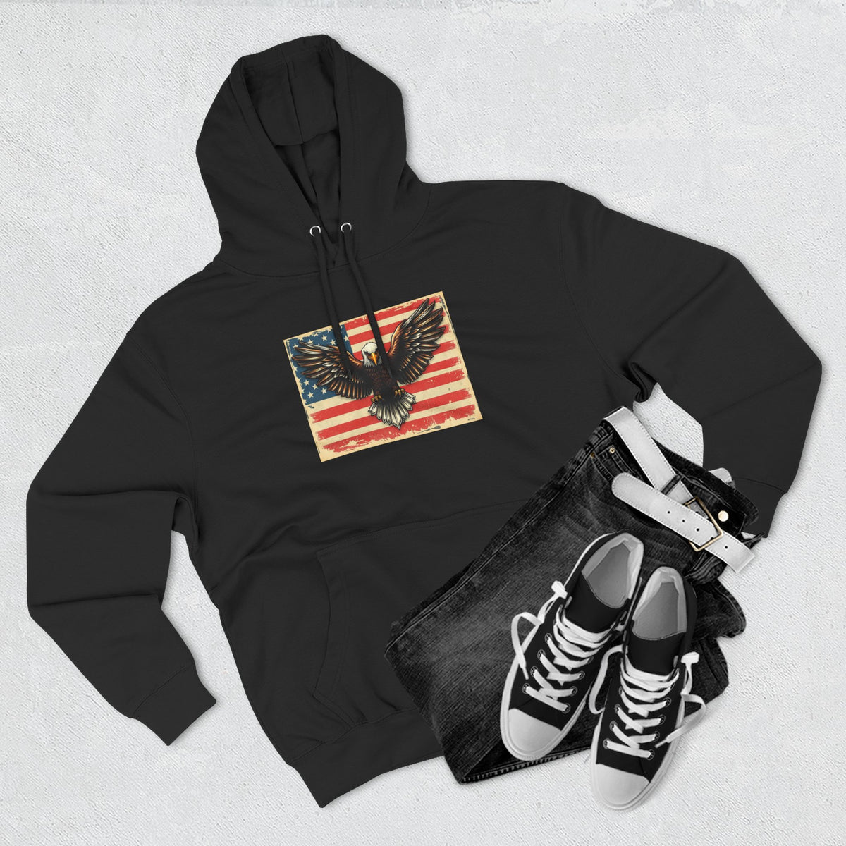Patriotic Eagle Hoodie — Vintage American Flag Graphic