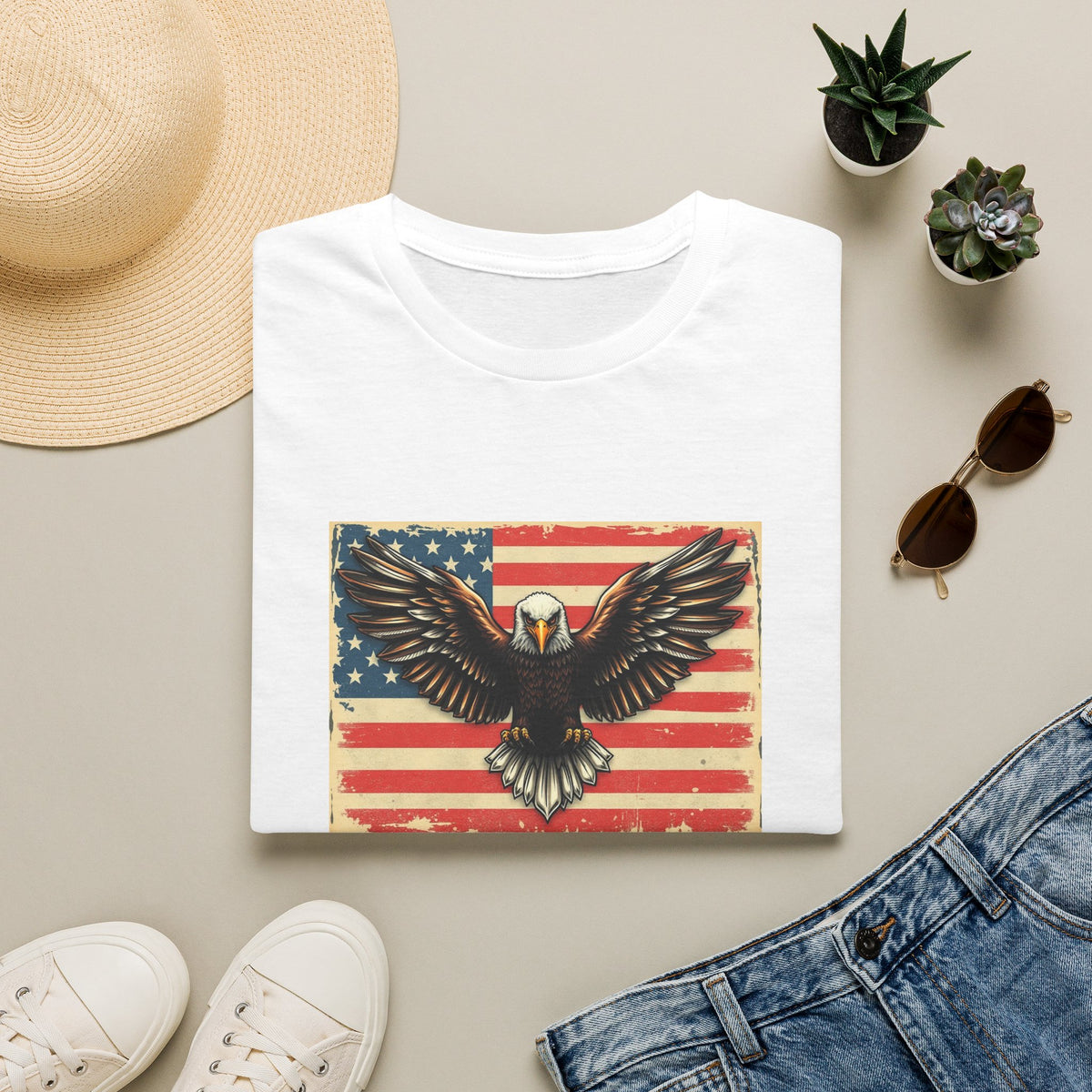 Bald Eagle American Flag T-Shirt — Vintage Patriotic Tee for 4th of July