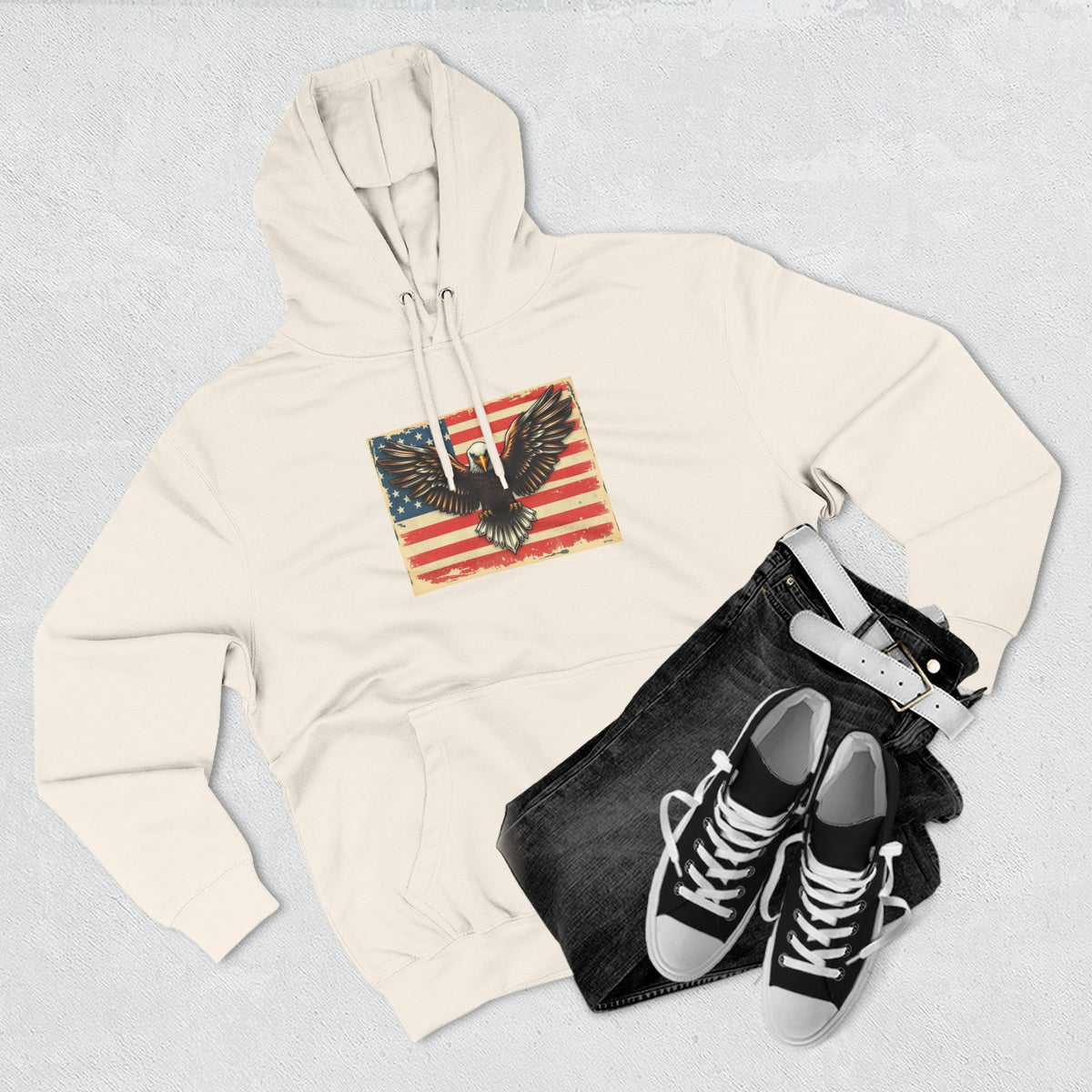 Patriotic Eagle Hoodie — Vintage American Flag Graphic
