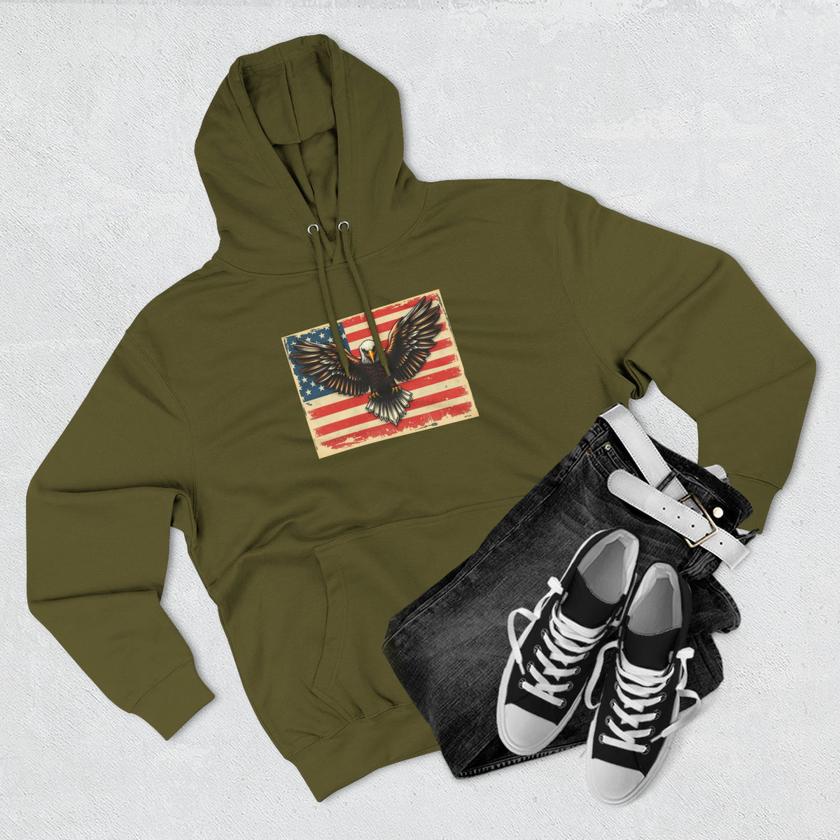 Patriotic Eagle Hoodie — Vintage American Flag Graphic