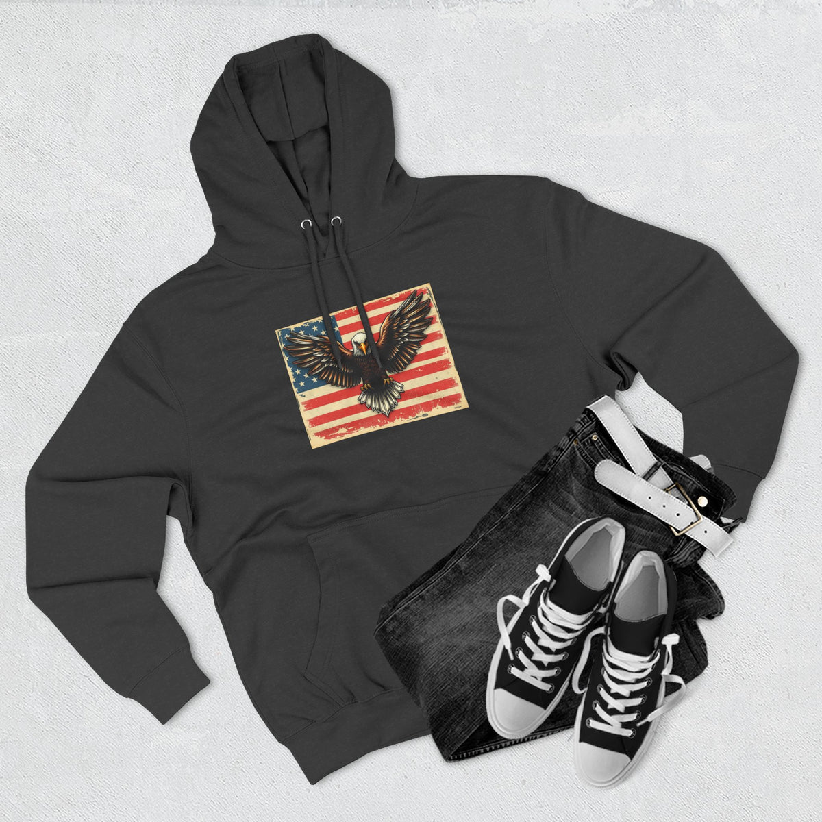 Patriotic Eagle Hoodie — Vintage American Flag Graphic