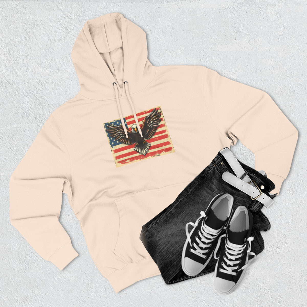 Patriotic Eagle Hoodie — Vintage American Flag Graphic