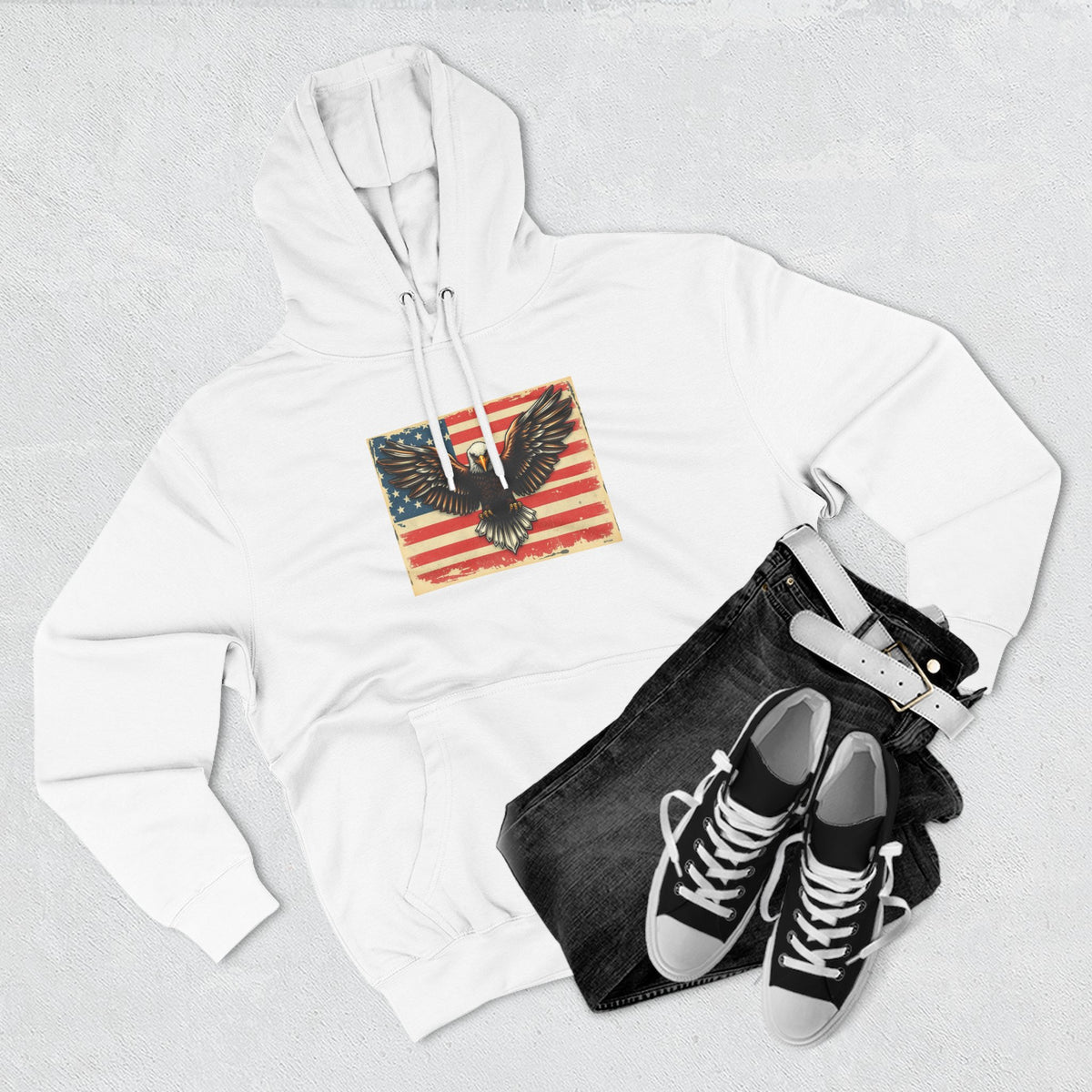 Patriotic Eagle Hoodie — Vintage American Flag Graphic