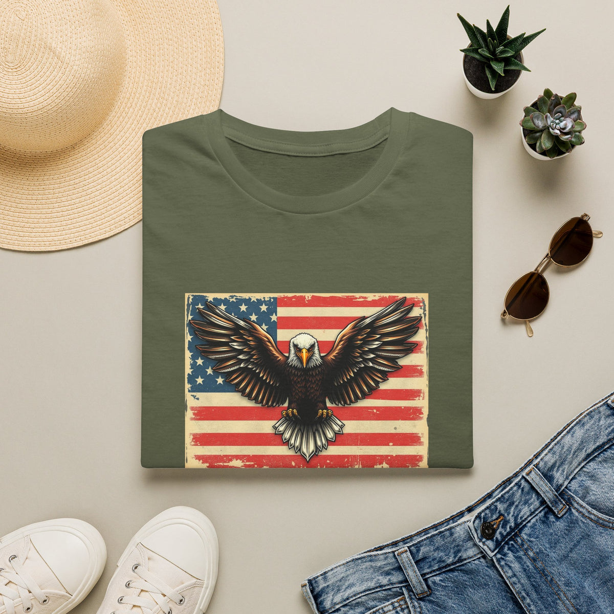 Bald Eagle American Flag T-Shirt — Vintage Patriotic Tee for 4th of July