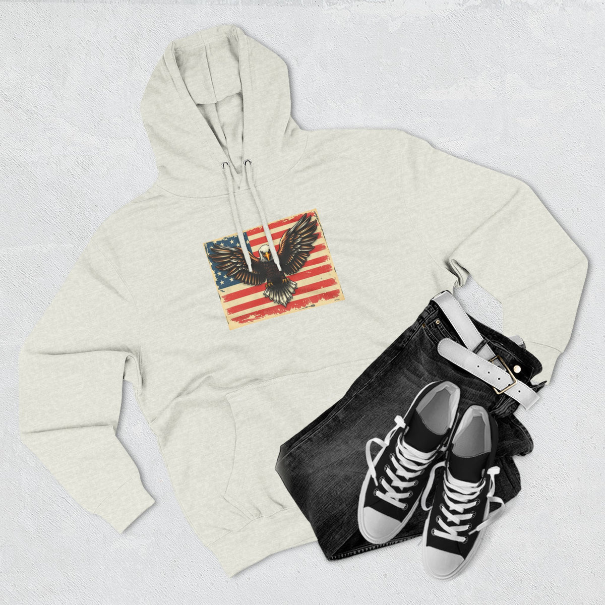 Patriotic Eagle Hoodie — Vintage American Flag Graphic